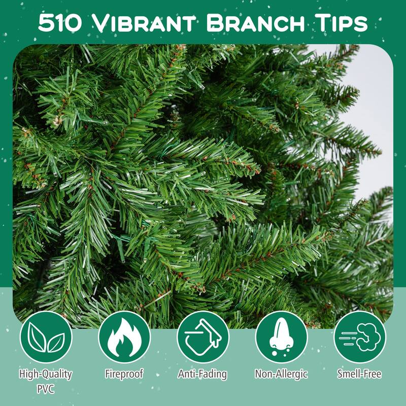 Costway 5/6/7 FT Artificial Christmas Tree with 510/814/990 Branch - See Details - Green
