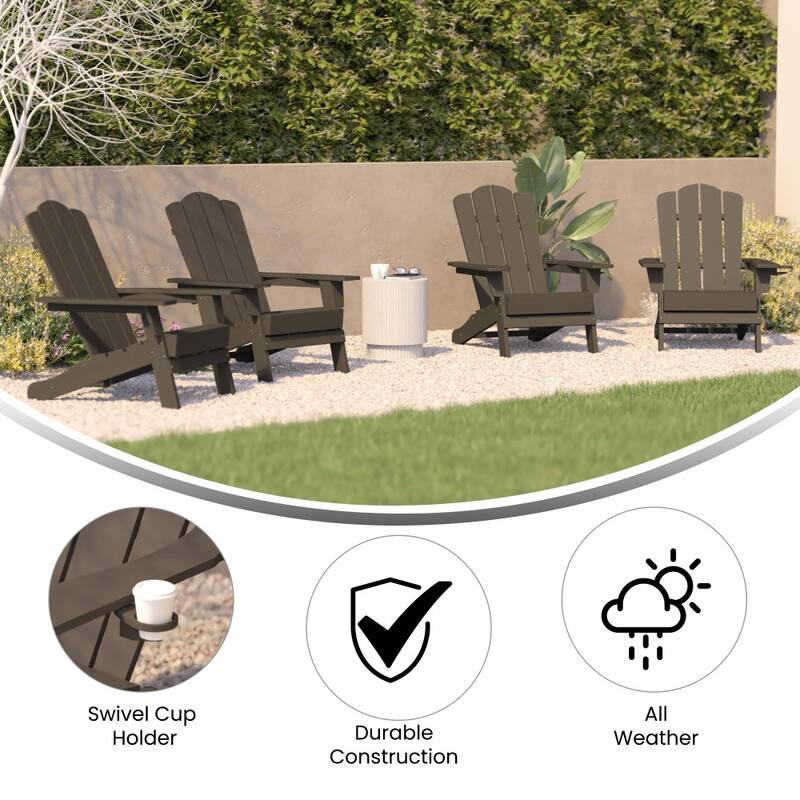 Set of 4 All-Weather Adirondack Chairs with Cupholders