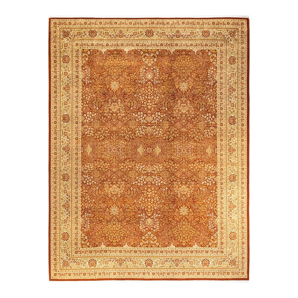 Overton Handknotted Wool Traditional Oriental Orange Area Rug - 9' x 12'