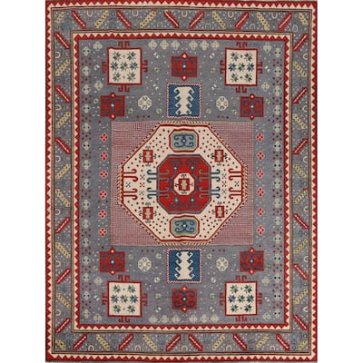 Hand Knotted Oriental 100% Wool Carpet Traditional Medallion Navy Blue & Blues Kazak Area Rug - 9' 7'' X 8' 4''