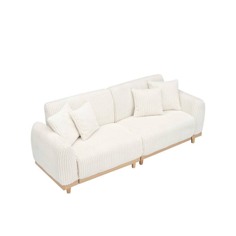 85" Modern Corduroy Loaf Sofa with Four Throw Pillows