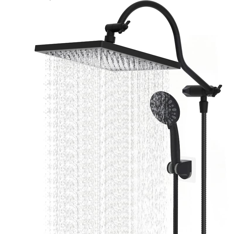 10 Inch Thickness Metal Rainfall Shower Head/Handheld Shower Combo - Matte Black