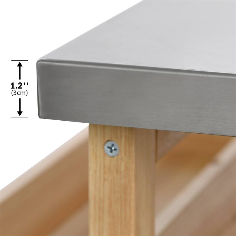 Wood Rolling Kitchen Island with Stainless Steel Top,Towel Rack