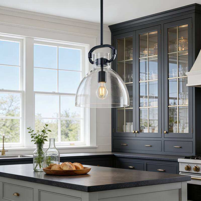 Starsky 1-Light Industrial Pendant With Glass Shade