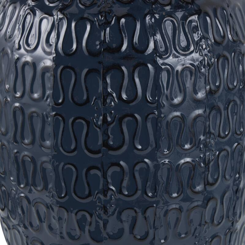 Metal Dimensional Textured Decorative Vase with Wavy Pattern - Dark Blue - Roche River Decor