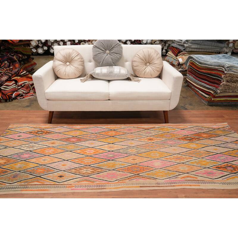 Hand Woven Oriental 100% Wool Carpet Southwestern Tribal Multi-Colored Kilim Runner Rug - 8' 9'' X 3' 5''