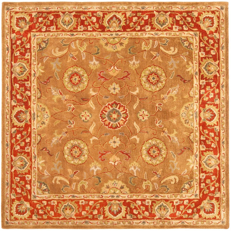 SAFAVIEH Handmade Heritage Field Flowers Traditional Oriental Wool Rug - 6' Square - Beige/Rust