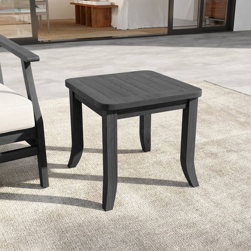 19" W Square Solid Teak Outdoor Side Table - Black