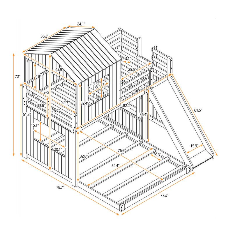 Nestfair Twin Over Full Bunk Bed Loft Bed with Slide and Guardrails