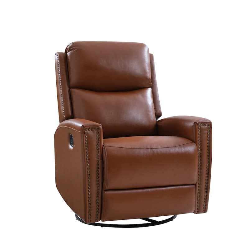 Fiacro 30.31"Wide Mid-Century Modern Genuine Leather Wingback Swivel Rocker Recliner with Nailhead Trims