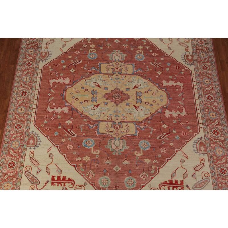 Orange Vegetable Dye Heriz Serapi Oriental Rug Handmade Wool Carpet - 8'10"x 11'9"
