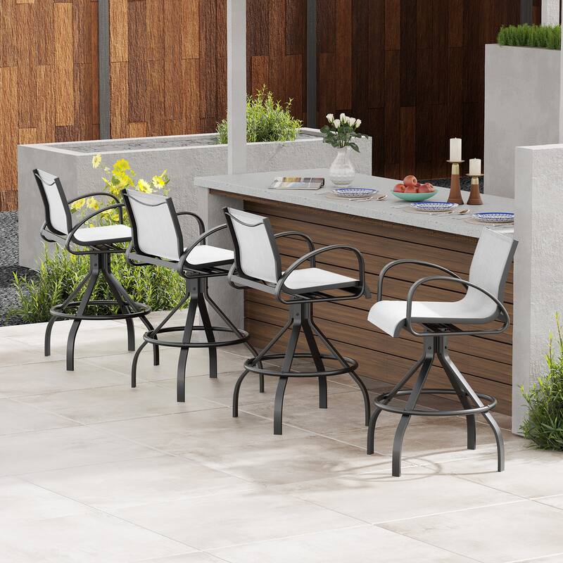 Pellebant Patio Swivel Aluminum Bar Stools with Sunbrella Textilene - 22.83 in W x 18.11 in D x 42.13 in H - AUGUSTINEOYSTER-Setof4