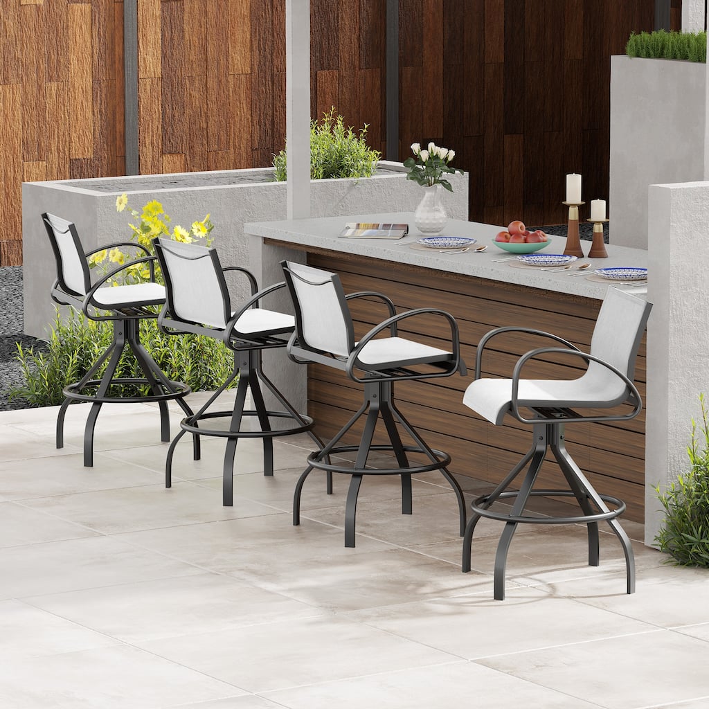 Pellebant Patio Swivel Aluminum Bar Stools with Sunbrella Textilene - 22.83 in W x 18.11 in D x 42.13 in H