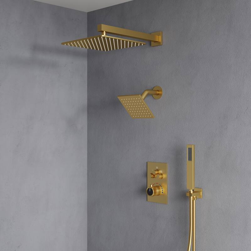 Thermostatic Shower Faucet 12" and 6" High-Pressure Dual Showerheads with Handheld Shower