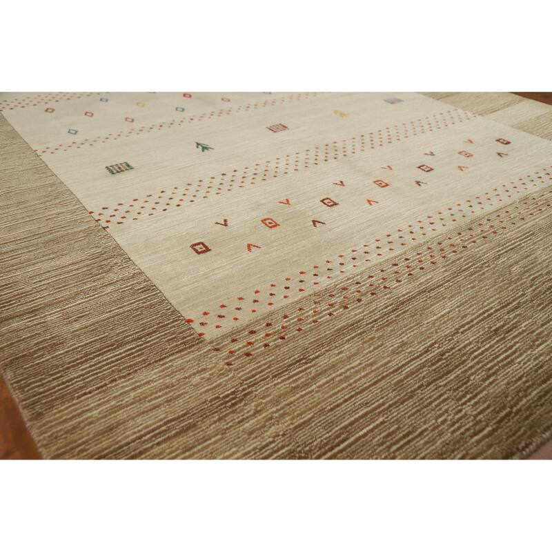 Hand Knotted Oriental 100% Wool Carpet Tribal Tribal Beige & Ivories Gabbeh Area Rug - 7' 6'' X 5' 5''