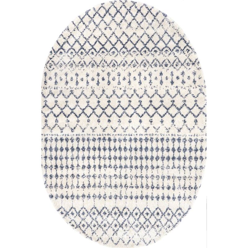 Nuloom Beige Geometric Moroccan Trellis Shag Rug