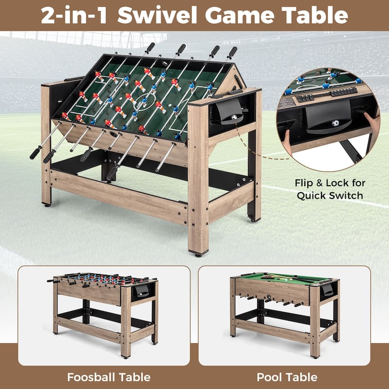 Gymax 2-in-1 Swivel Game Table 49'' Foosball Pool Billiards