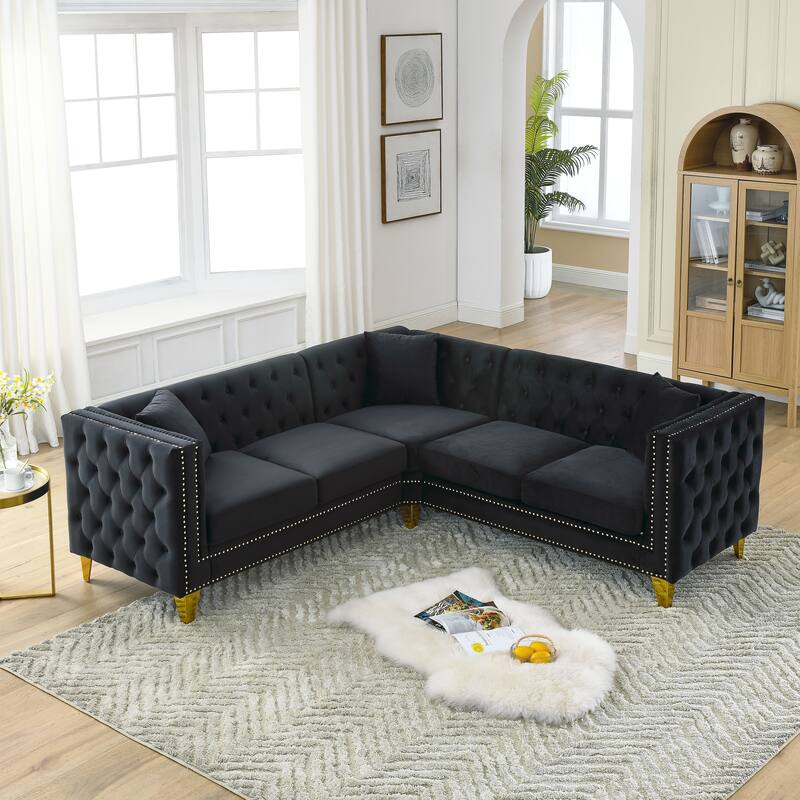 Classic Chesterfield Sofa with Velvet Upholstery, Sturdy Frame, and Copper Nail Decoration