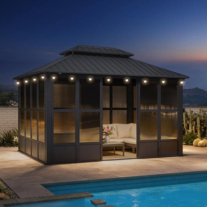 PURPLE LEAF Patio Gazebo for Light Grey Backyard Hardtop Galvanized Steel Frame with Upgrade Curtain