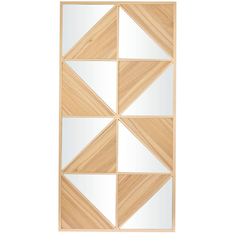 Light Brown Wood Triangle Mirrored Geometric Wall Decor