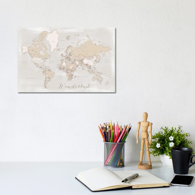 iCanvas "Rustic Detailed World Map Lucille, Wanderlust" by blursbyai Canvas Print - 8x12x0.75