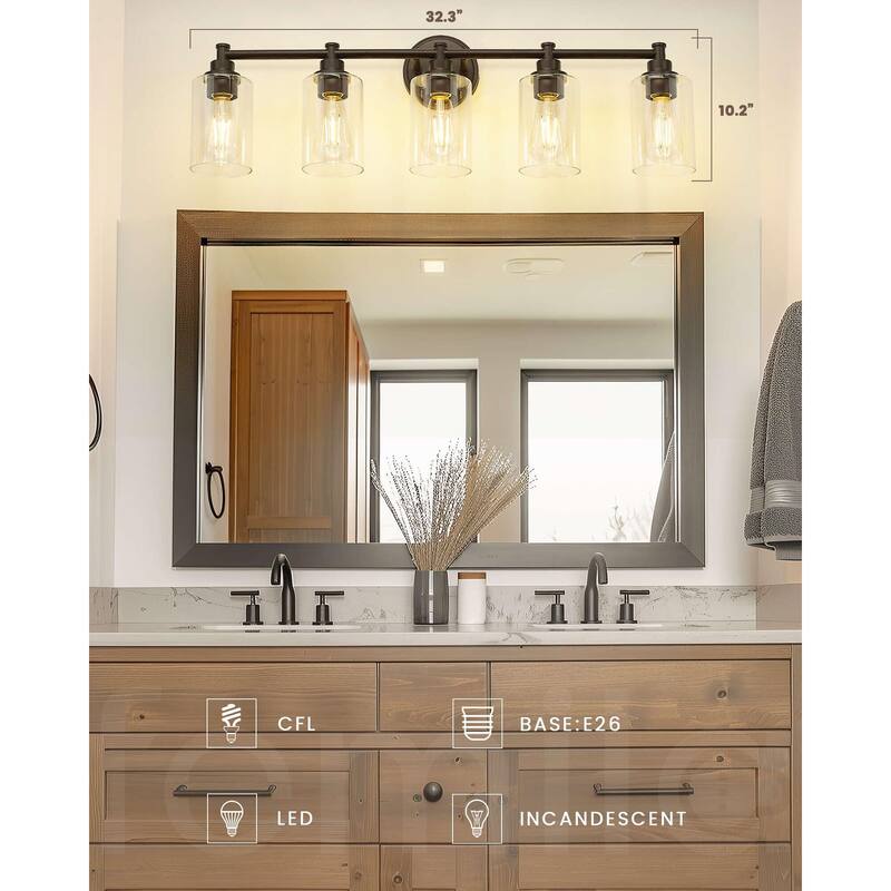 2/3/4/5-Light Bathroom Vanity Light with Clear Glass Shade