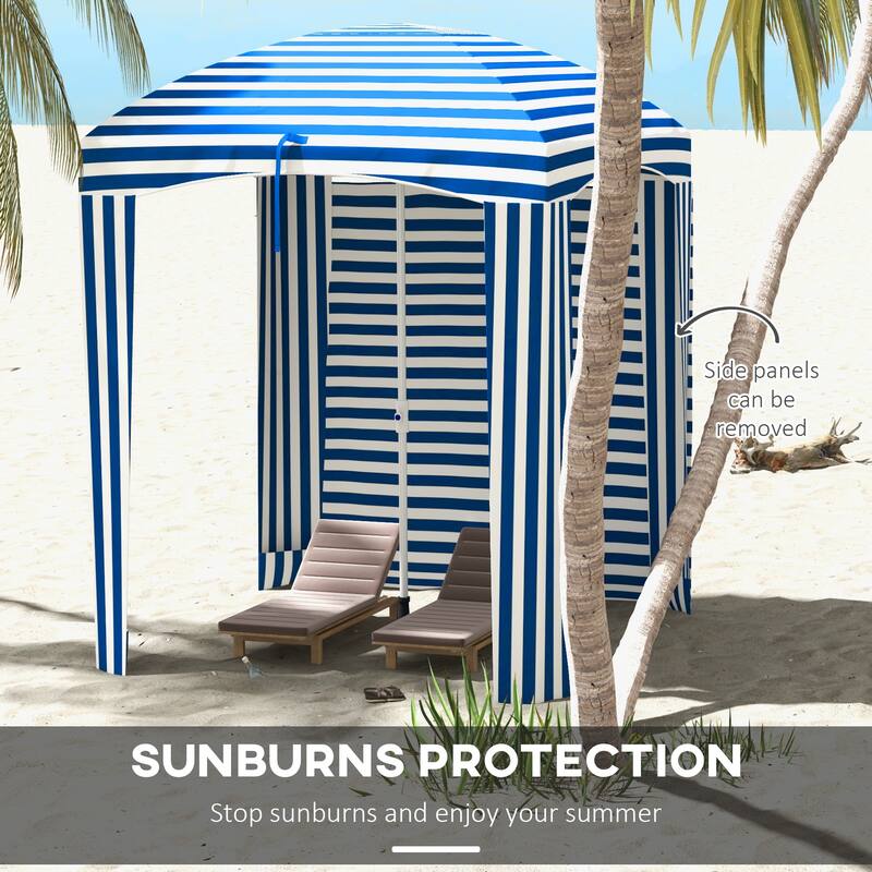 Portable Beach Cabana Umbrella with Walls, Vents, and Sandbags, Blue & White Stripe