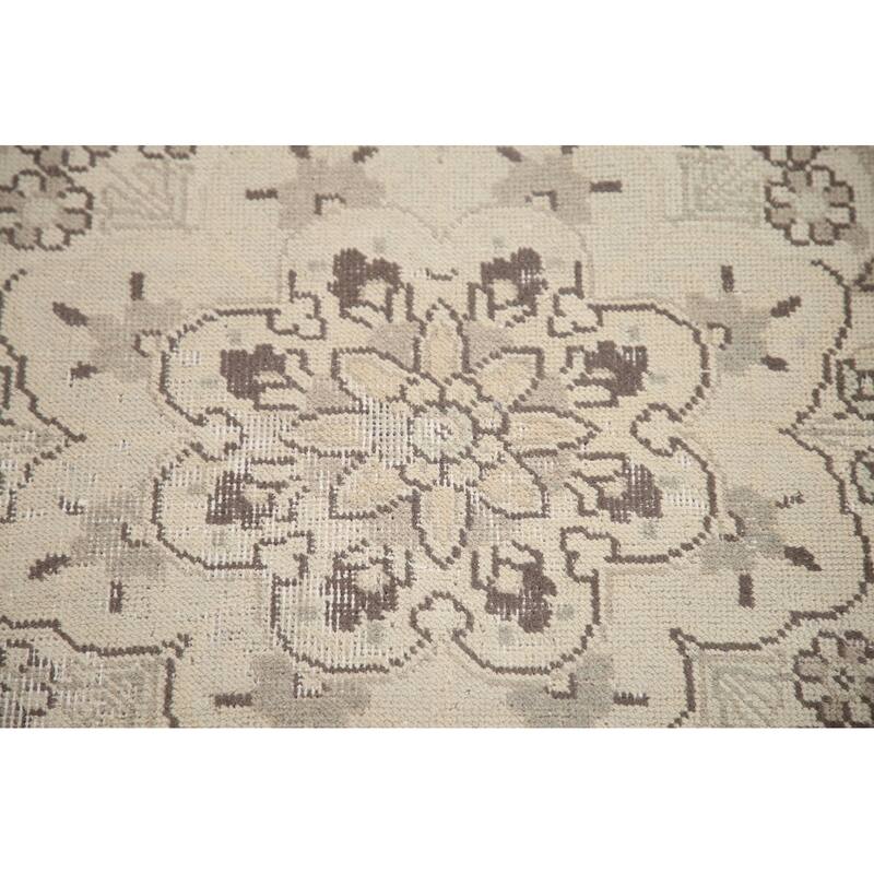 Hand Knotted Oriental 100% Wool Carpet Traditional Floral Beige & Ivories Tabriz Area Rug - 12' 8'' X 9' 9''