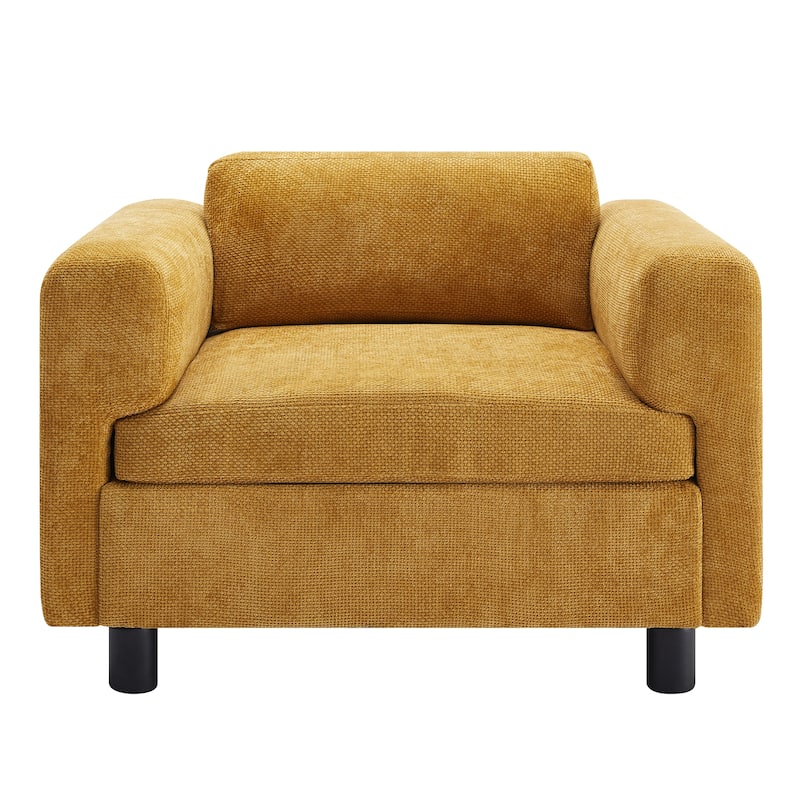 Modern 45.5" Woven Velvet Fabric Upholstered Accent Chair with Round Rubberwood Legs and High-Density Cushion