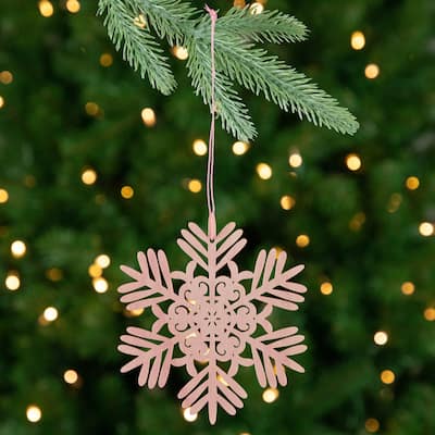 Snowflake Shaped Cut-Out Wooden Christmas Ornaments - 4.75" - Pink - Set of 4