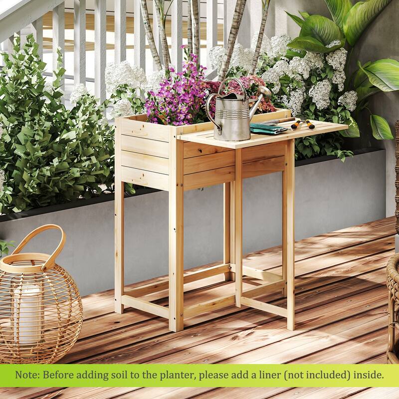 Gymax Wooden Raised Garden Bed w/ Legs Foldable Side Table Drainage