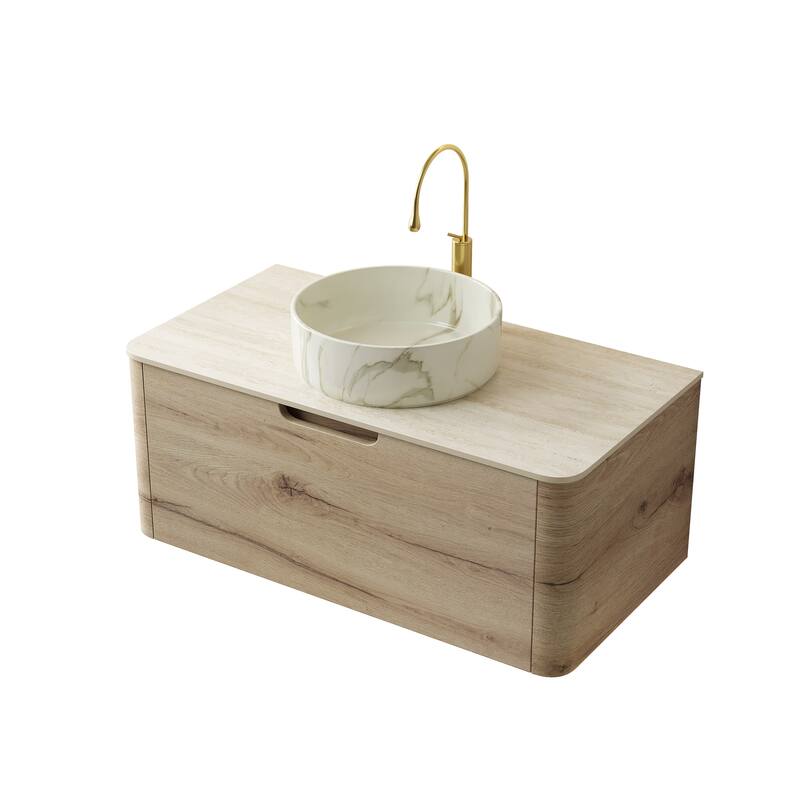 36" Bathroom Vanity with Sink,Plywood Storage Cabinet with Drawer,Ceramic Basin with Stone Pattern andStone Top