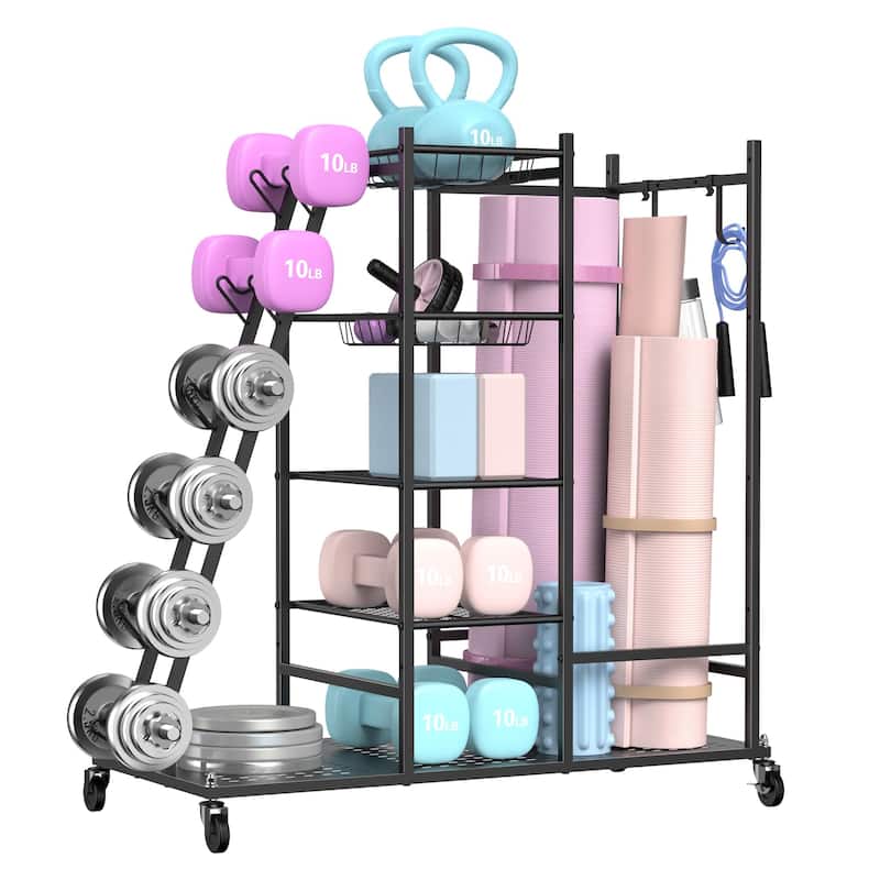 Home Gym Storage Rack for Dumbbells and Equipment - 36.6"D x 15.4"W x 37"H - Black