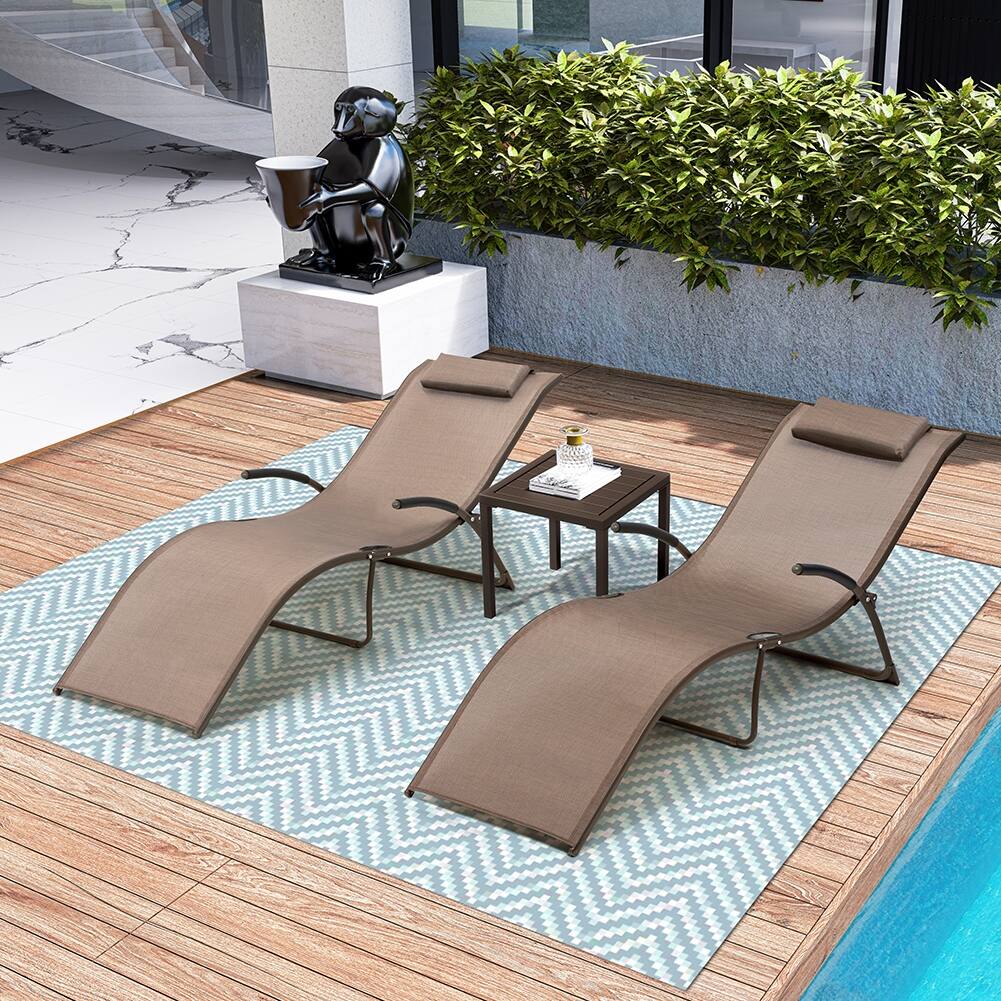 Outdoor Patio 3piece Portable Folding Reclining Chaise Lounge Chairs