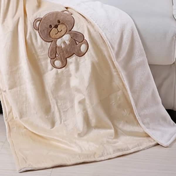 Baby Receiving Blanket Nursery Soft Plush Print Teddy Bear Beige