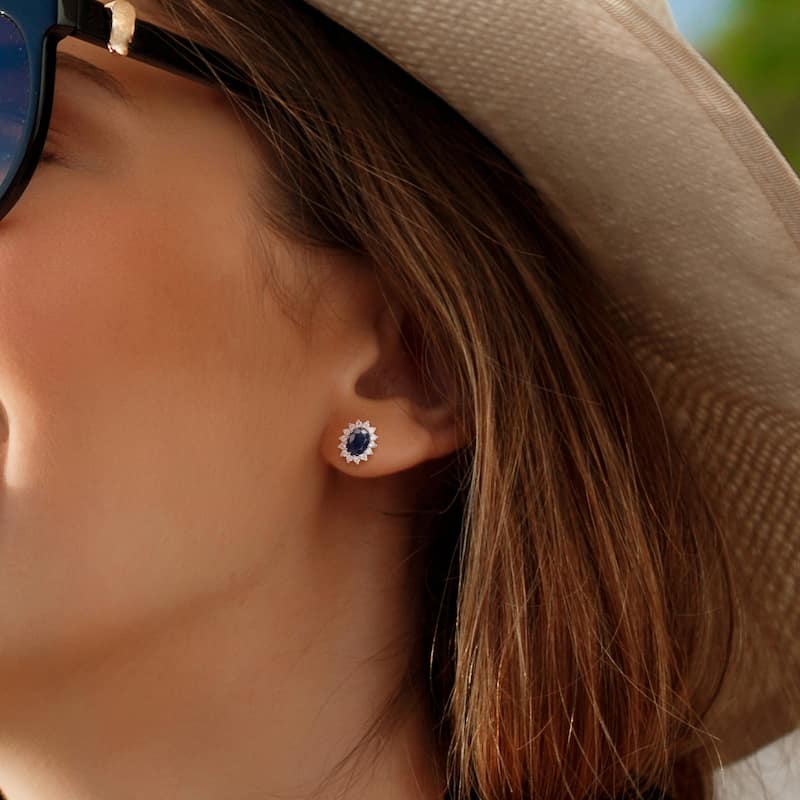Miadora 1/2ct TW Diamond and 2ct TGW Sapphire Stud Earrings in 14k White Gold