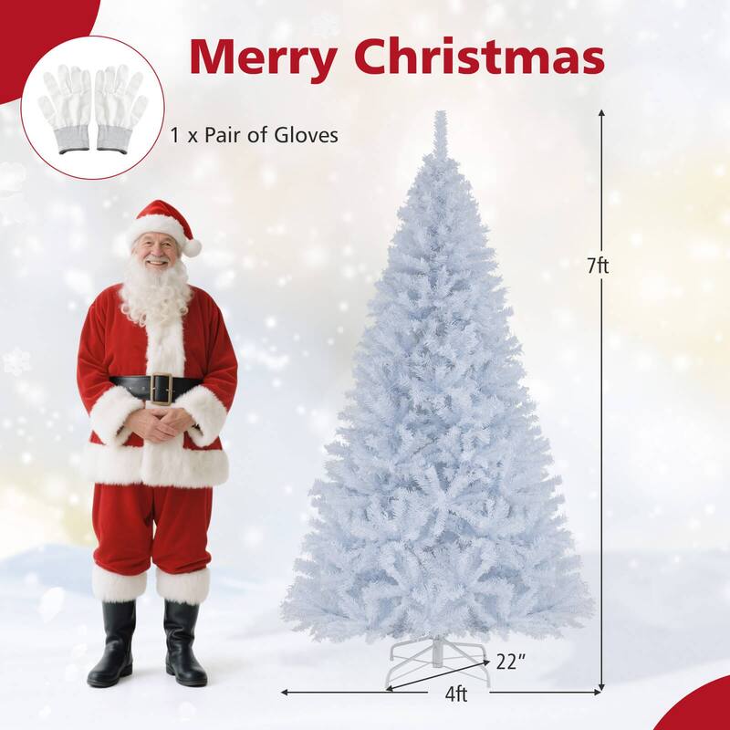 6/7 FT Pre-Lit Artificial Christmas Tree White Tree w/3-Color Lights - Pink - 7 Foot