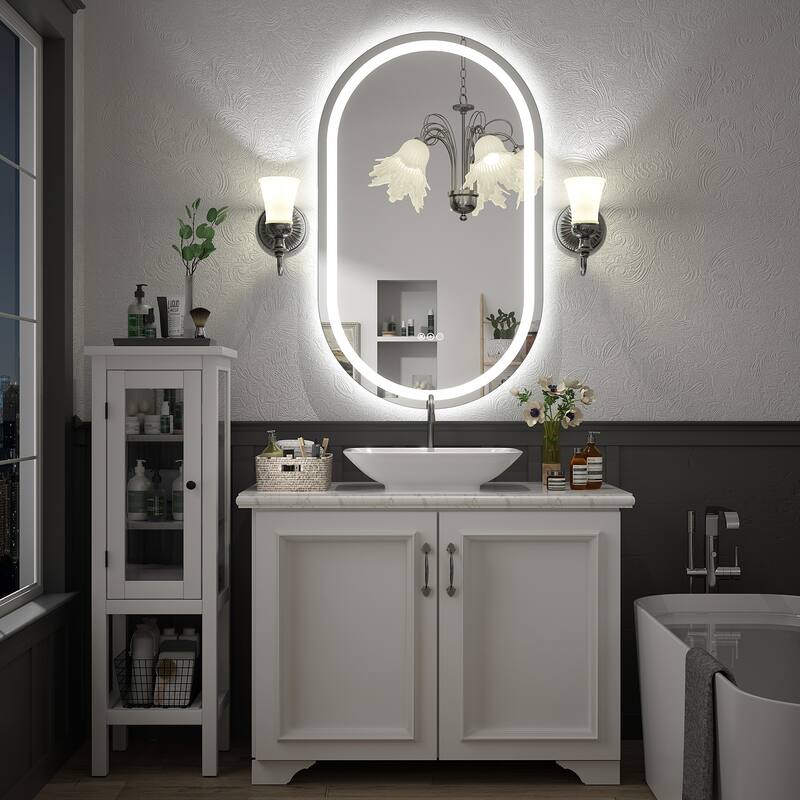 UL Certified Oval LED Lighted Anti-fog Wall Bathroom Vanity Mirror