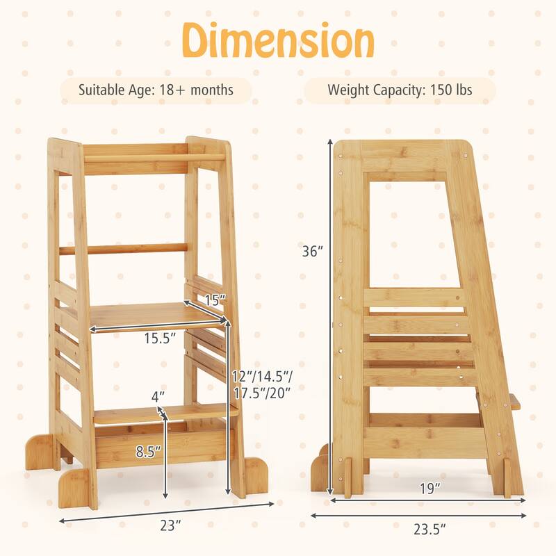 Gymax Kids Kitchen Step Stool Kids Standing Tower w/ Safety Rails