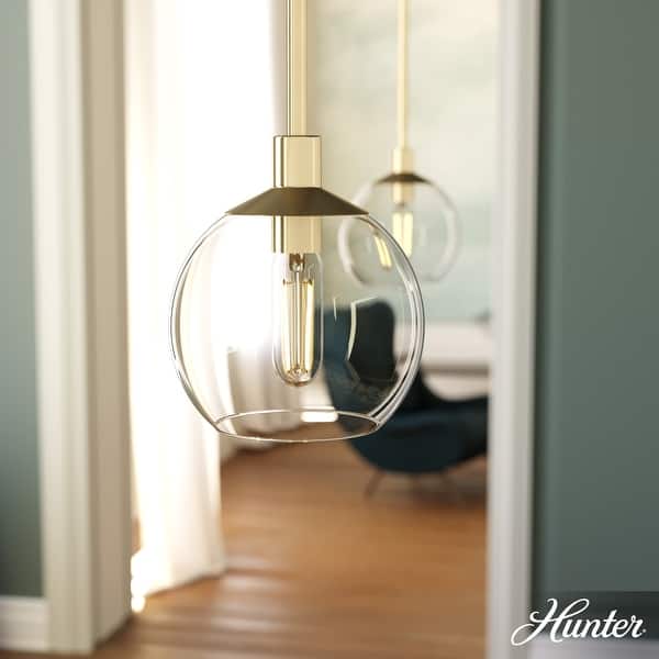 slide 2 of 14, Hunter Xidane 1 Light Clear Glass Pendant or Semi-Flush Light - Kitchen Island, Dining Room, Entry - Glam, Contemporary 6" Mini - Alturas Gold