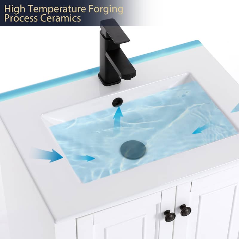 Retro Bathroom Vanity Cabinet Solid Wood Classic with Ceramic Sink