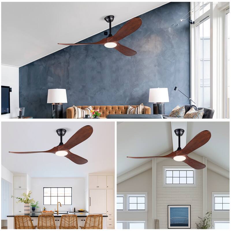 52 Inch Ceiling Fans With lights and Remote Control,18W Led Light, 3 Solid Wood Blades, Reversible DC Motor