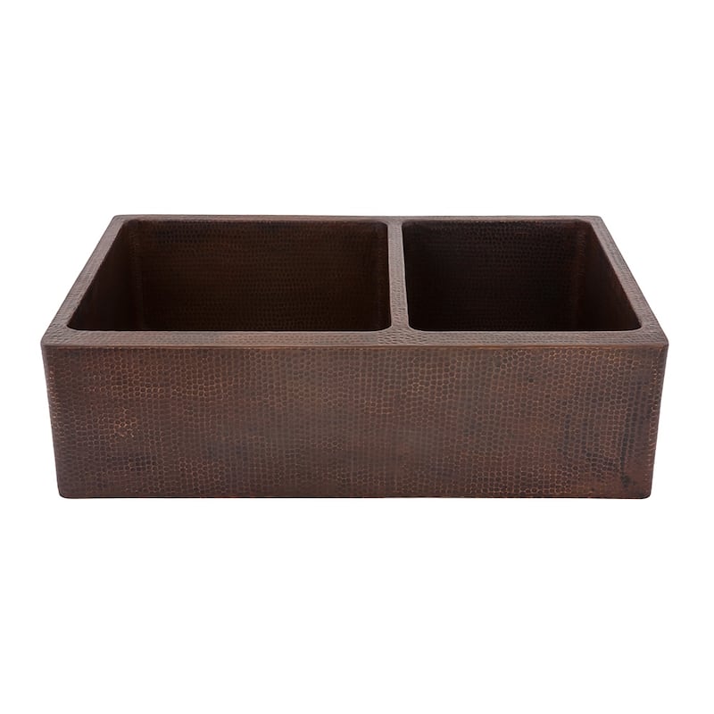 33-in Hammered Copper Apron Front 60/40 Double Basin Kitchen Sink (KA60DB33229)