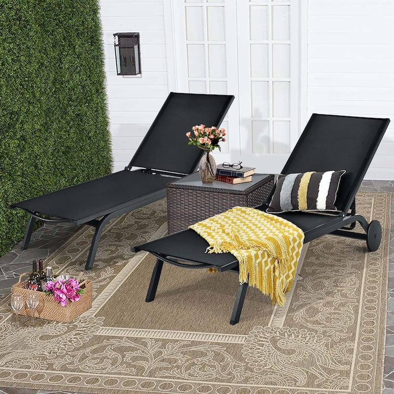 2PCS Outdoor Lounge Chair Chaise Recliner Aluminum Fabric Adjustable