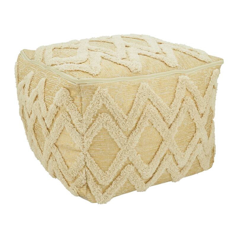 Floor Pouf With Foil Print Tufted Design