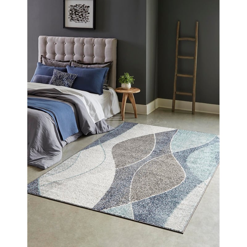 Contemporary Beallara Collection Area Rug - 5'3"x8' - Blue-Ivory