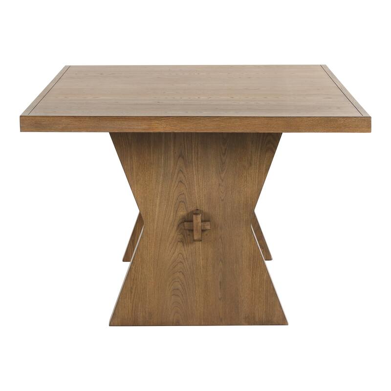 Furniture of America Synosin Farmhouse Rustic Oak 78-inch Wood Dining Table with Trestle Base