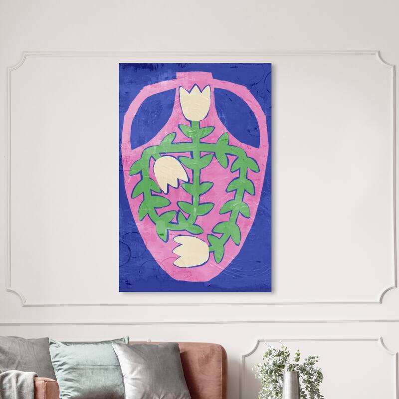 Wynwood Studio Canvas Floral and Botanical Floral Vase Blue Purple and Modern & Contemporary Wall Art Canvas Print - 54 x 36