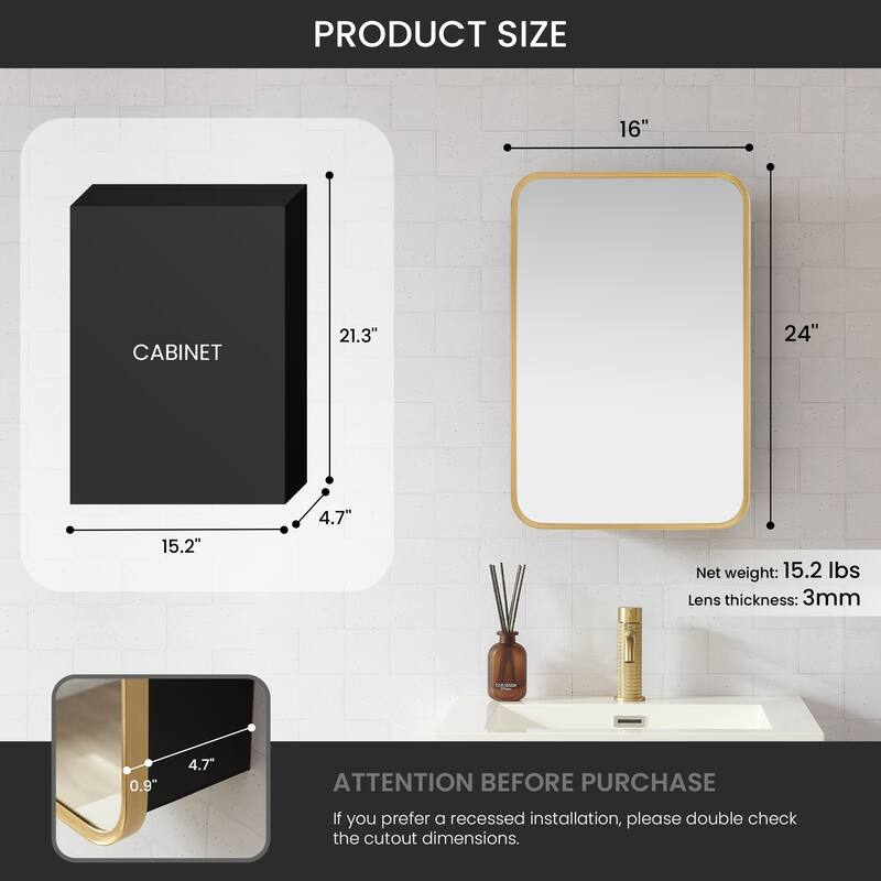 Talayuela Rectangular Aluminum Framed Medicine Cabinet with Mirror