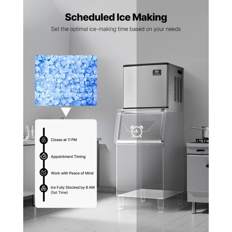 Silver Stainless Steel Commercial Ice Maker with 360 lbs Daily Output and Self Cleaning - 22.2 x 17.6 x 20 in